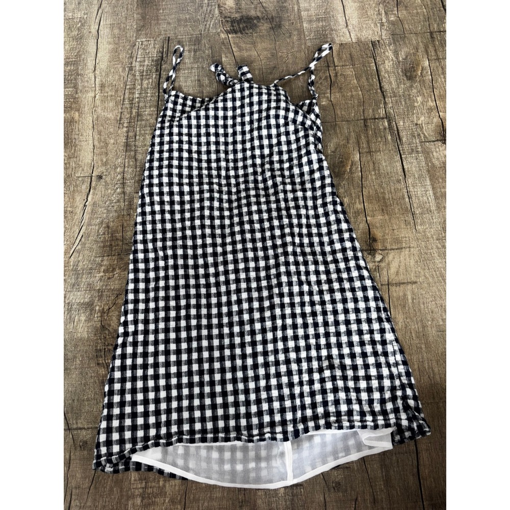 American Eagle Gingham Tie Back Cami Top Black White Linen Blend Womens Medium